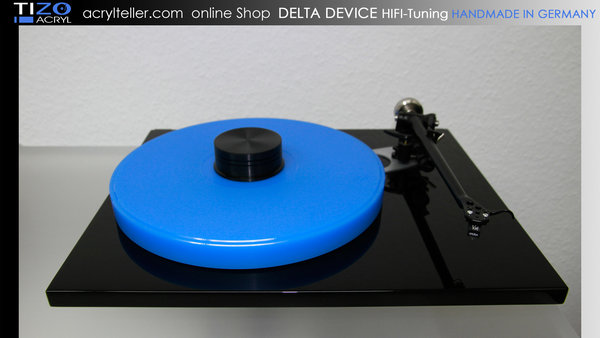 ACRYLTELLER für Rega RP6 (ab 2011) hellblau 27mm DELTA DEVICE Tauschteller für 16mm Glasteller